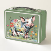 Floral Patchwork Pig With Wildflowers メタルランチボックス (裏面)
