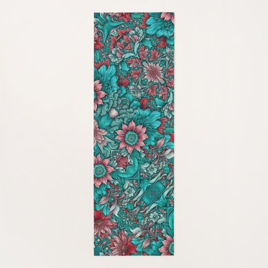 Floral Pattern, Aqua, Teal, Turquoise and Gray ヨガマット (裏面)