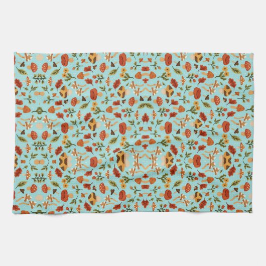 Floral pattern blanket with a light blue backgroun キッチンタオル (横)