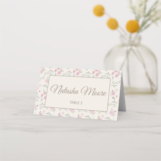 Floral Pattern Creme Folded Place Card プレイスカード (正面)