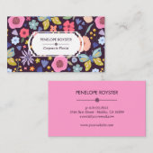 Floral Pattern Dark Plum & Mauve Business Card 名刺 (正面/裏面)