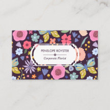 Floral Pattern Dark Plum & Mauve Business Card