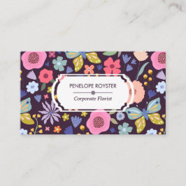 Floral Pattern Dark Plum & Mauve Business Card 名刺