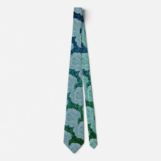 Floral Pattern Dusty Blue Green Glitter Gift Favor ネクタイ (正面)