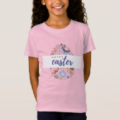 Floral Pattern Egg Happy Easter Girls T-Shirt Tシャツ (正面)