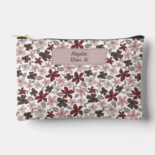 Floral Pattern Fall Colors Text and Name アクセサリーポーチ (正面)