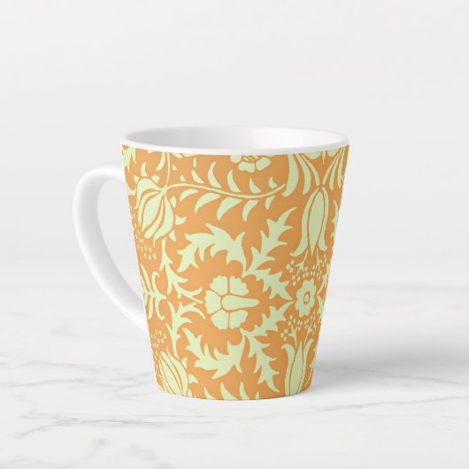 Floral Pattern, gold and pastel yellow design, カフェラテマグ (左アングル)