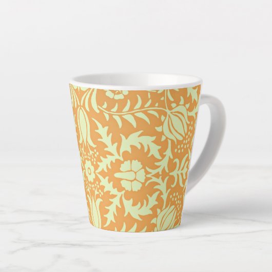 Floral Pattern, gold and pastel yellow design, カフェラテマグ (右アングル)