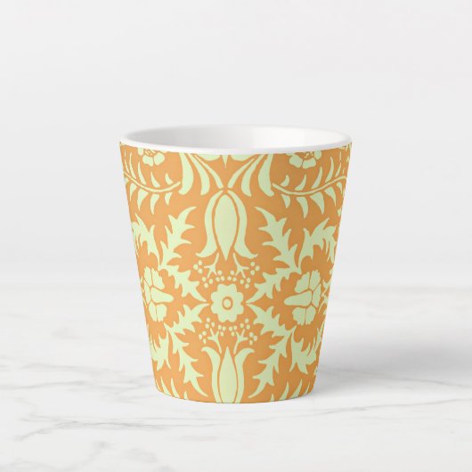 Floral Pattern, gold and pastel yellow design, カフェラテマグ (正面)