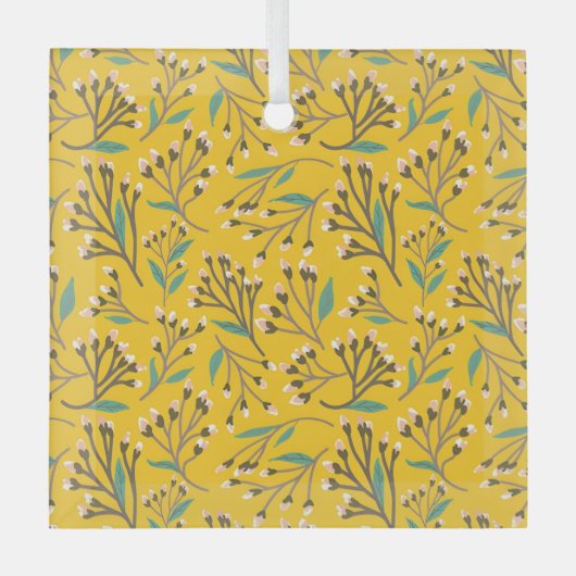 Floral Pattern in  delicate branches and buds ガラスオーナメント (正面)