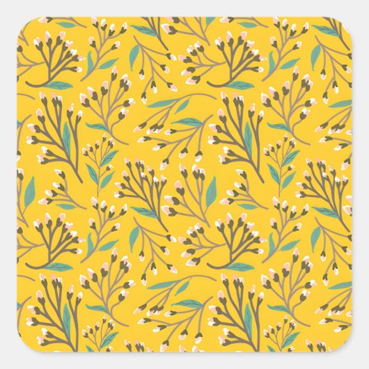 Floral Pattern in  delicate branches and buds スクエアシール (正面)