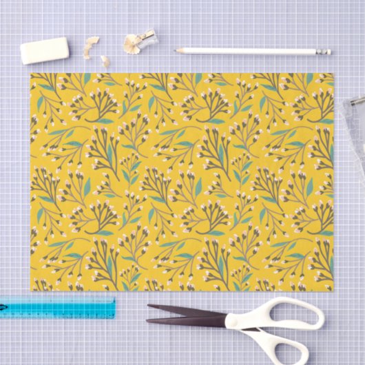 Floral Pattern in  delicate branches and buds 薄葉紙 (クラフト)