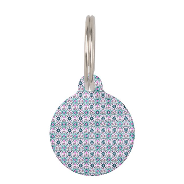 Floral Pattern in Hibiscus and Turquoise ペット　ネームタグ (正面)