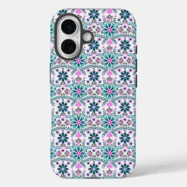 Floral Pattern in Hibiscus and Turquoise iPhone 16ケース