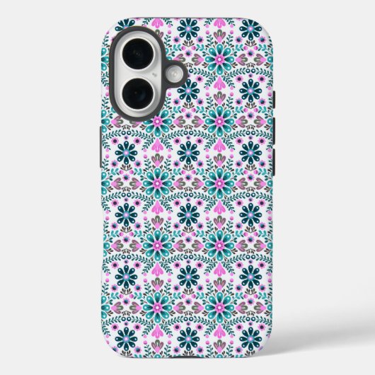 Floral Pattern in Hibiscus and Turquoise Case-Mate iPhoneケース (裏面)