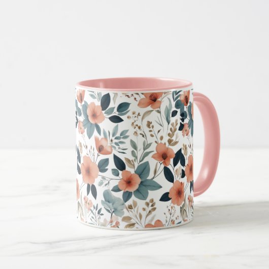  Floral Pattern in Pastel Tones マグカップ (正面右)