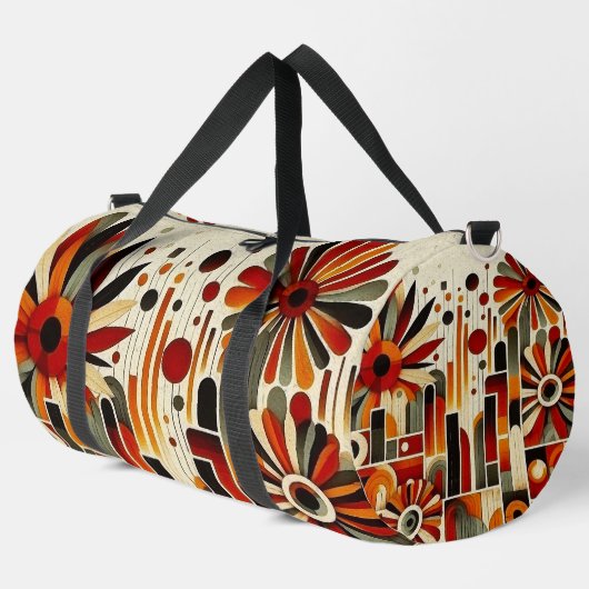 floral pattern in warm earth tones ダッフルバッグ (左コーナー)