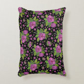 Floral Pattern Lilac Pink Green Black アクセントクッション (正面(垂直))