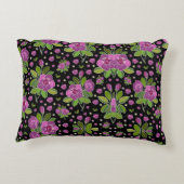 Floral Pattern Lilac Pink Green Black アクセントクッション (裏面)