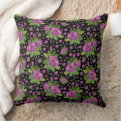 Floral Pattern Lilac Pink Green Black クッション (ブランケット)