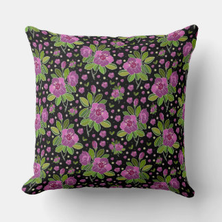Floral Pattern Lilac Pink Green Black クッション