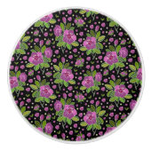 Floral Pattern Lilac Pink Green Black セラミックノブ (正面)