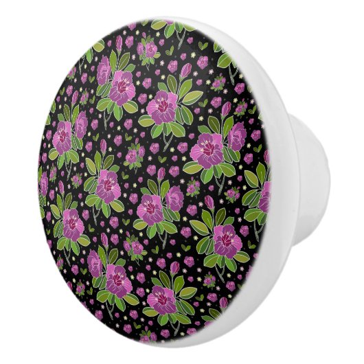 Floral Pattern Lilac Pink Green Black セラミックノブ (右)