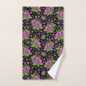 Floral Pattern Lilac Pink Green Black バスタオルセット (ハンドタオル)