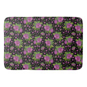 Floral Pattern Lilac Pink Green Black バスマット (正面)