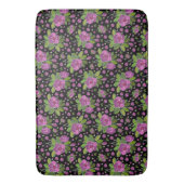 Floral Pattern Lilac Pink Green Black バスマット (正面縦)