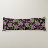 Floral Pattern Lilac Pink Green Black ボディピロー (正面)