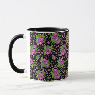Floral Pattern Lilac Pink Green Black マグカップ