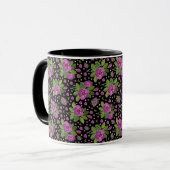 Floral Pattern Lilac Pink Green Black マグカップ (正面左)