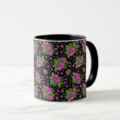 Floral Pattern Lilac Pink Green Black マグカップ (正面右)