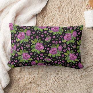 Floral Pattern Lilac Pink Green Black ランバークッション