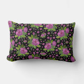 Floral Pattern Lilac Pink Green Black ランバークッション (正面)
