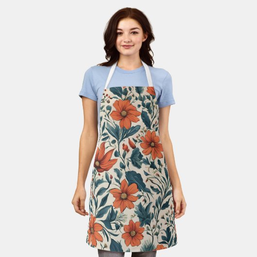 Floral Pattern of Vibrant Orange Flowers  エプロン (着用した状態)