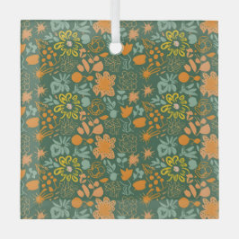 Floral pattern on a dark green background  ガラスオーナメント