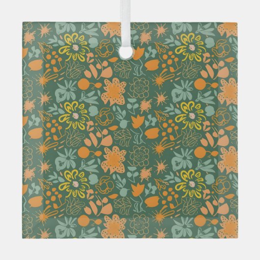 Floral pattern on a dark green background  ガラスオーナメント (正面)