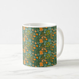Floral pattern on a dark green background  コーヒーマグカップ
