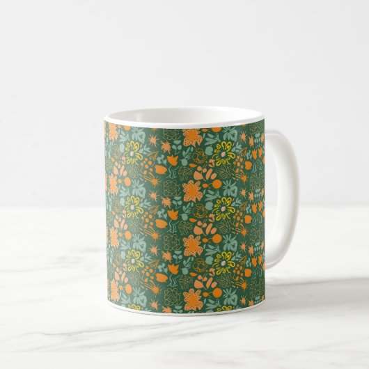 Floral pattern on a dark green background  コーヒーマグカップ (正面右)