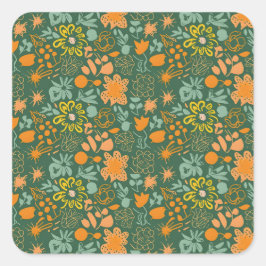 Floral pattern on a dark green background  スクエアシール