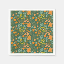 Floral pattern on a dark green background  スタンダードカクテルナプキン