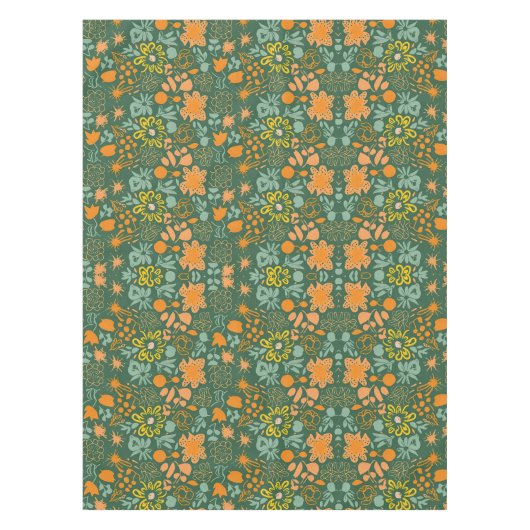 Floral pattern on a dark green background  テーブルクロス (正面)