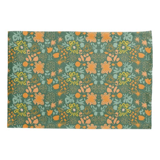 Floral pattern on a dark green background  枕カバー (裏面-左)