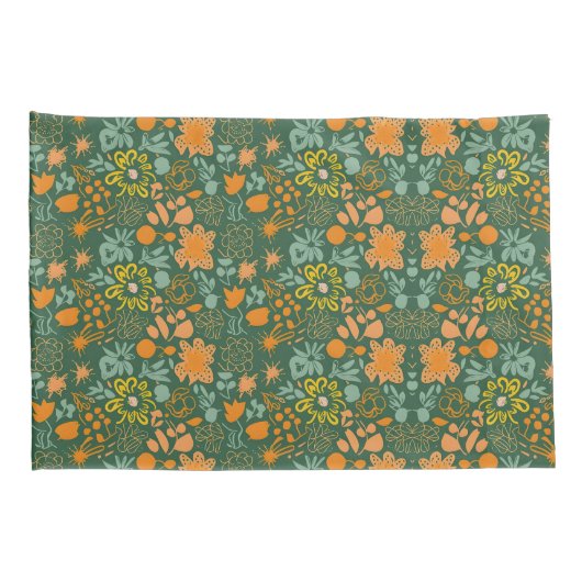 Floral pattern on a dark green background  枕カバー (裏面-右)