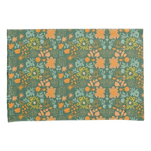 Floral pattern on a dark green background  枕カバー (正面右)