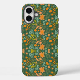 Floral pattern on a dark green background  iPhone 16 plusケース