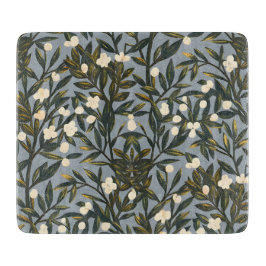 Floral pattern on  dusty blue-gray background カッティングボード