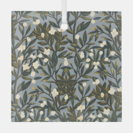 Floral pattern on  dusty blue-gray background ガラスオーナメント